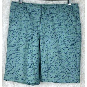 Cat & Jack Boys 14 Husky Quick Dry Button Up Shorts Green Blue Sharks